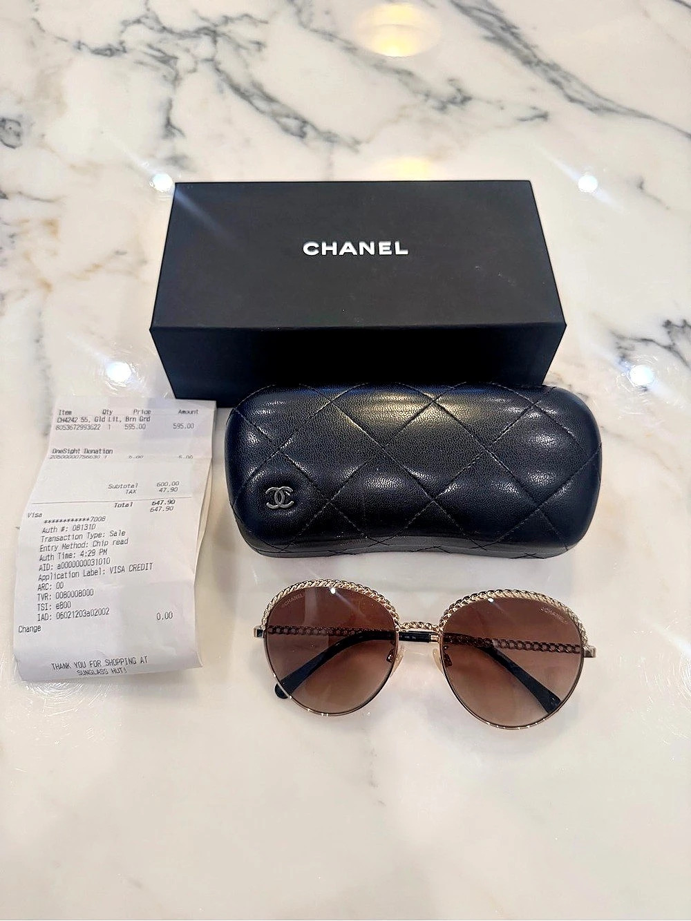 Chanel Round Chain Sunglasses in Brown & Gold